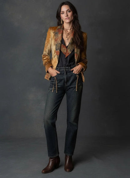 Retro Floral Blazer Jacket for Women