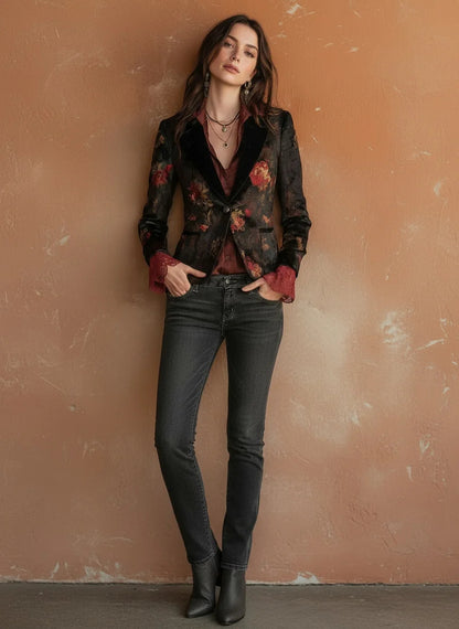 Slim Fit Floral  Blazer for Women