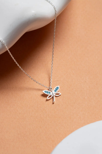 Blue Silver Dragonfly Chain Necklace
