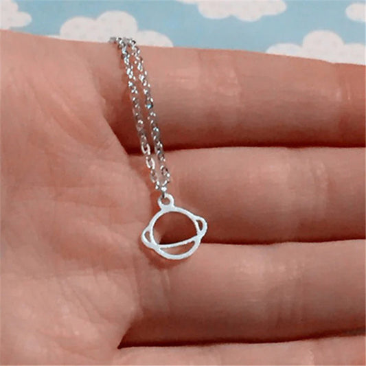 Saturn Silver Necklace Minimalist Necklace
