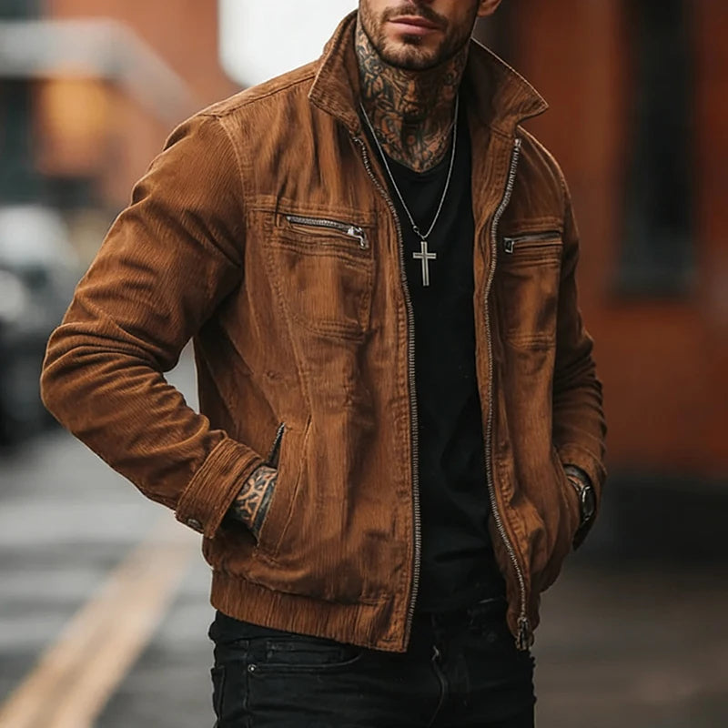 Brown Corduroy Jacket Coat Outerwear - Denoss