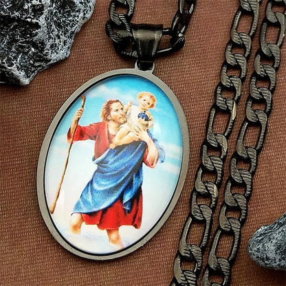 St.Joseph with Baby Jesus,Christian Necklace,Religious Gift Jewelry