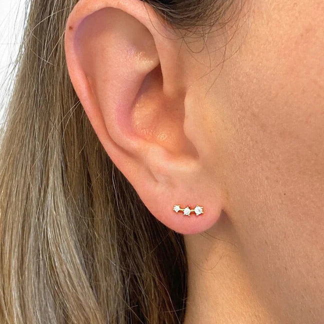 Dainty Three Zircon Stud Earrings