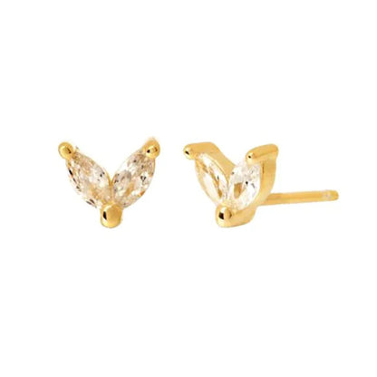 Dainty 2 Marquise Cz Flower Shaped Stud Earrings