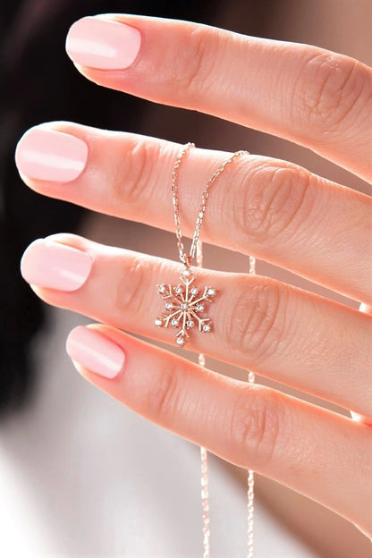 Rose Gold-Gold Snowflake Chain Necklace with White Stones