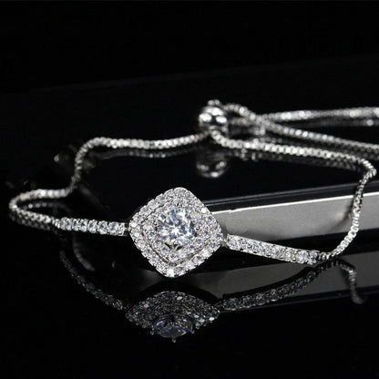 White Gold Platinum Square Ladies Bracelet