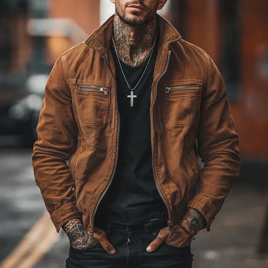 Brown Corduroy Jacket Coat Outerwear - Denoss