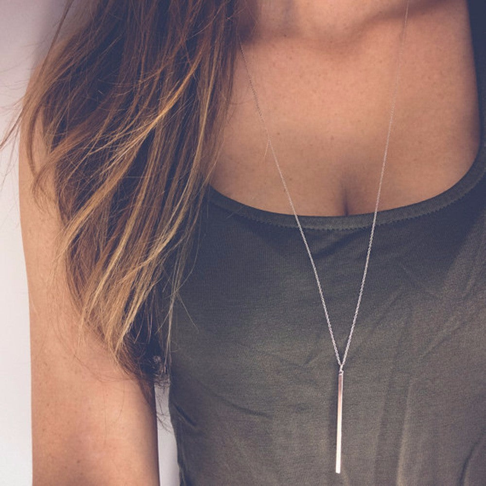 Silver Bar Lariat Necklace