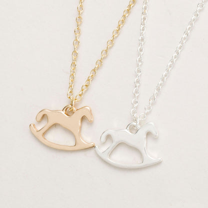 Wooden Horse Necklace,Gold-Silver