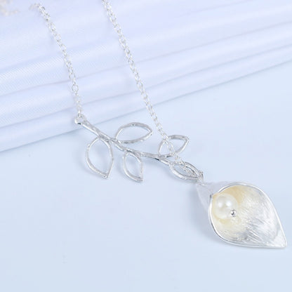 Calla Lily with Simulated Pearl Leaf Gold-Silver Necklace