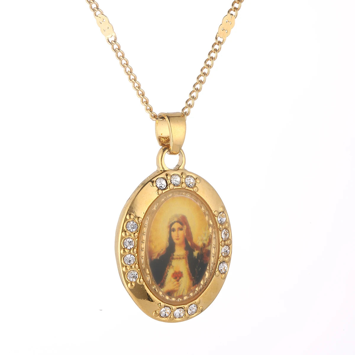 Gold Color Virgin Mary Pendant Necklace,Christian Necklace