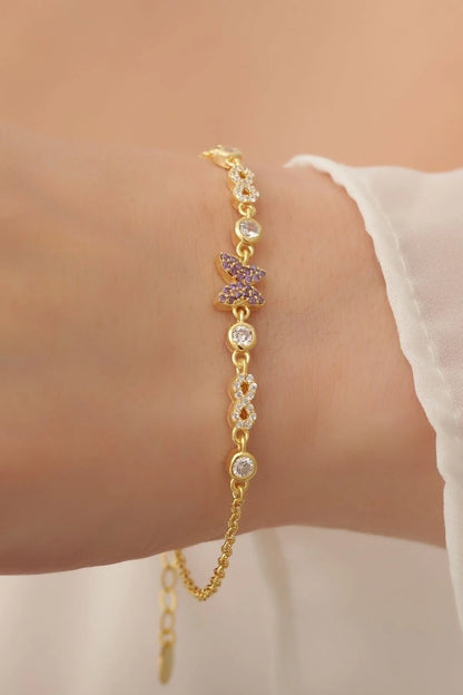 Butterfly and Eternity Gold-Rosegold Bracelet