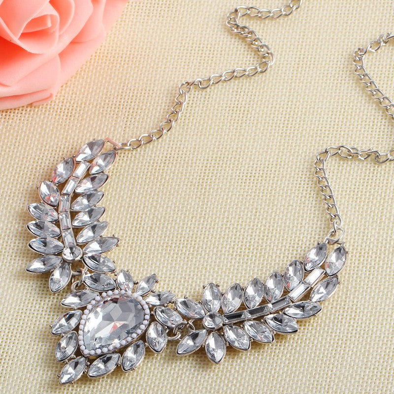 Bohemia Statement Choker Link Chain Crystal Flower Necklace