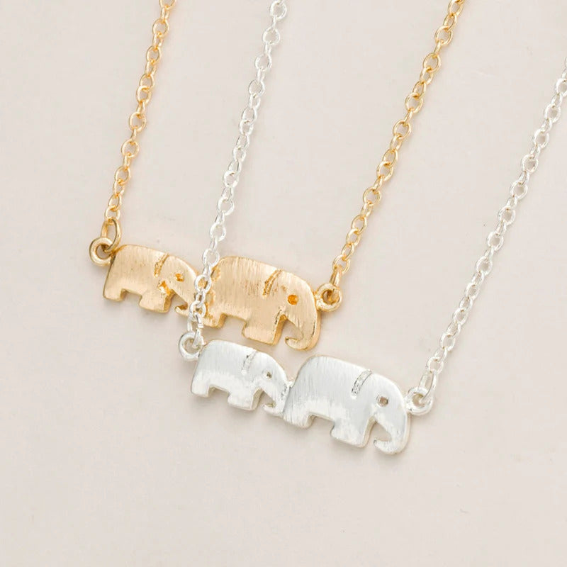 Mother and Baby Elephant Gold Necklace