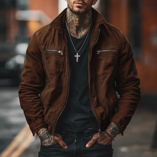 Coffee Corduroy Jacket Coat Outerwear - Denoss