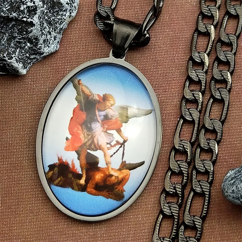 Archangel St.Michael Protect Us Christian Necklace,Religious Jewelry