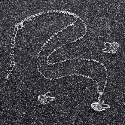 Silver and white crystal stone romantic swan women’s jewelry set