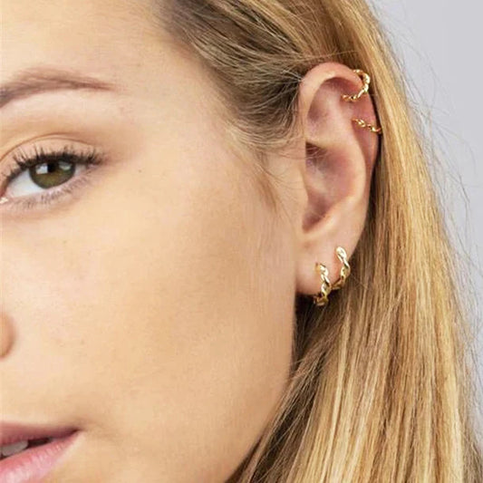 Tiny Wavy Twisted Rope Hoop Earrings