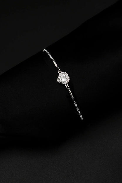 Zircon Stone Heart Silver Adjustable Bracelet