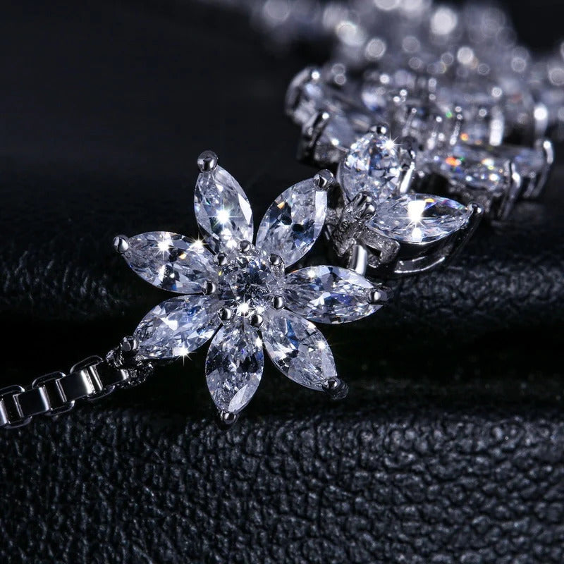 White Gold Platinum Marquise Flowers Bracelet