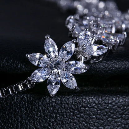 White Gold Platinum Marquise Flowers Bracelet
