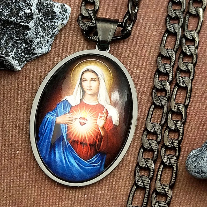 Virgin Mary Sacred Heart,Christian Necklace,Religious Gift Jewelry