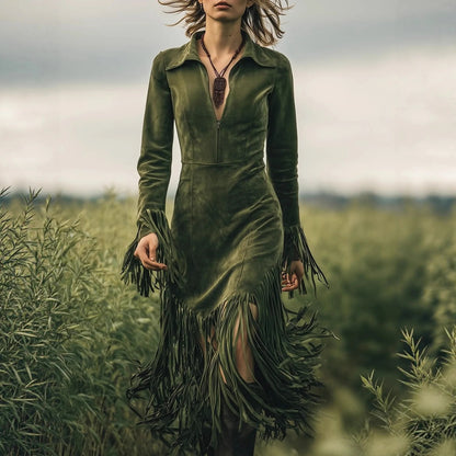 Retro Country Long Sleeve Lady Dress - Denoss