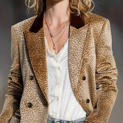 Vintage Leopard Print Velvet Blazer for Women