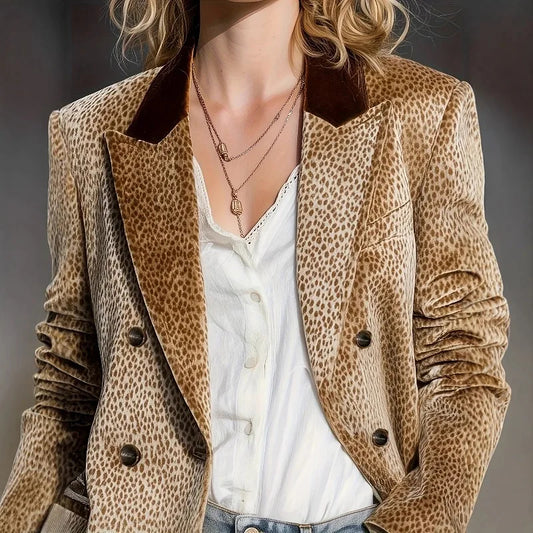 Vintage Leopard Print Velvet Blazer for Women