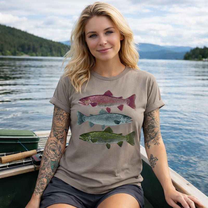 3 fish ,Fishing T Shirt Men , Trout Fade , Fisherman Gift