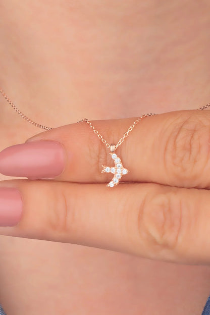 925 Sterling Silver Seagull Rosegold Zircon Necklace