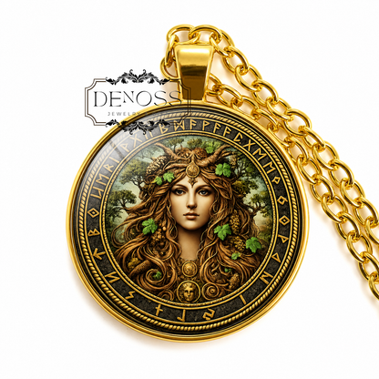 JORD Necklace,Norse,Giantess,Mother of Thor,Goddess of the Earth, Fertility,Nature, Life-Giving Forces,Jötunn, Glass Pendant