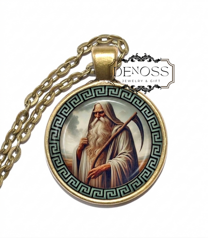 CRONUS Necklace,Greek,Mythology,Leader of the Titans,Harpe,Sickle,Scythe,Art Pendant Necklace,Glass pendant
