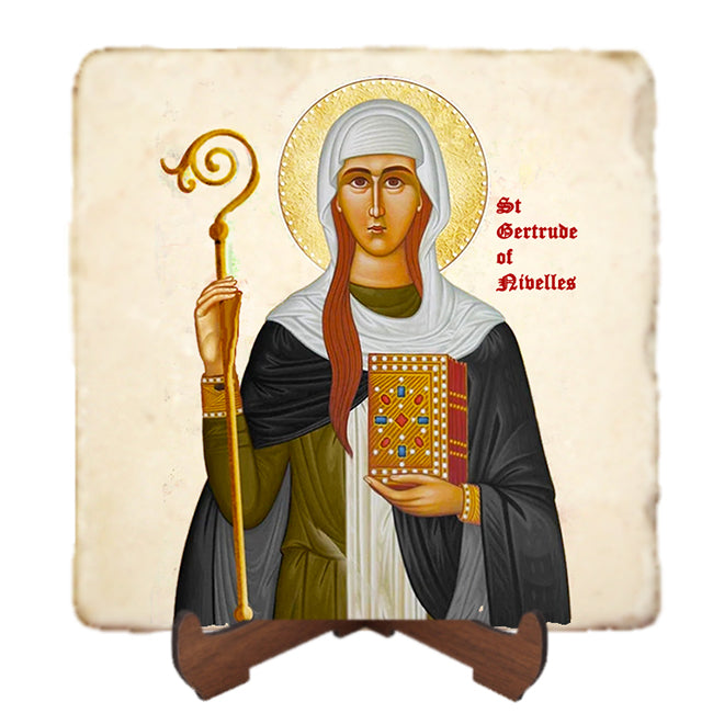 St.Gertrude the Great Icon,Women Saint,Marble Icon,Handmade,Prayer gift,Christian Icon