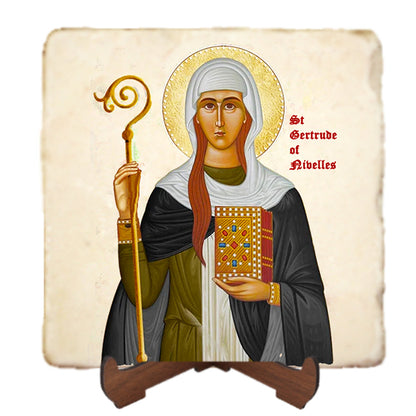 St.Gertrude the Great Icon,Women Saint,Marble Icon,Handmade,Prayer gift,Christian Icon