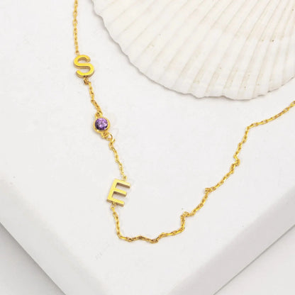 Personalized Birthstone Two Capital Letter Necklace,Initial Gift Necklace