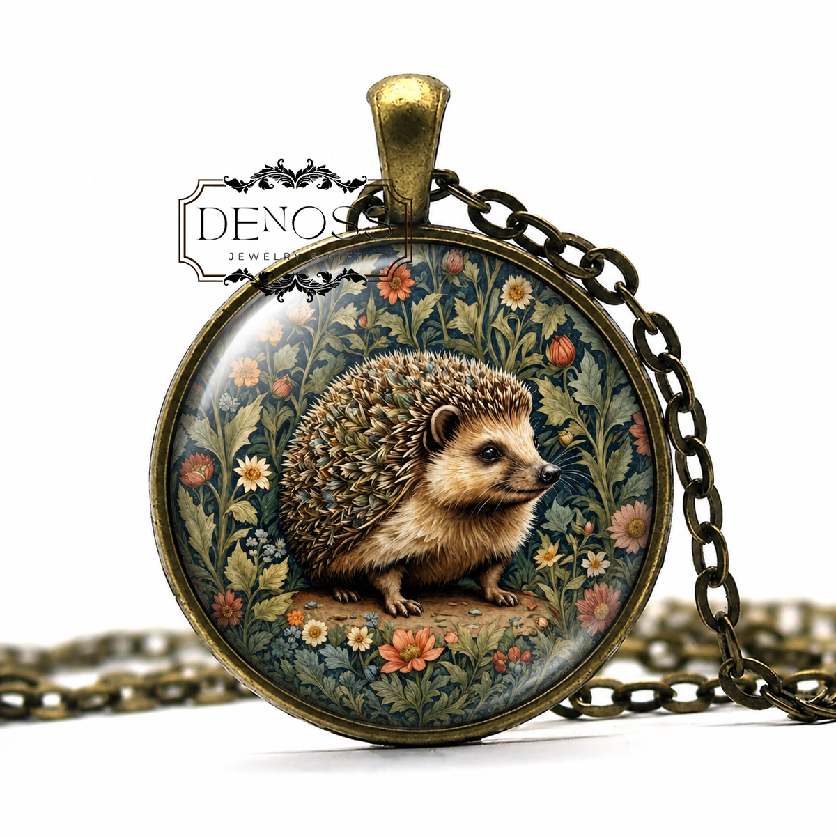 William Morris Hedgehog Necklace,English Animal Lover Gift