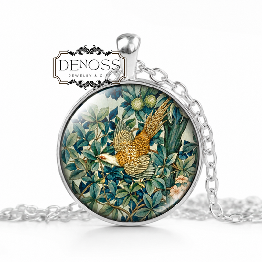 William Morris Pheasant Tapestry Necklace,Art Nouveau Bird Pendant Necklace