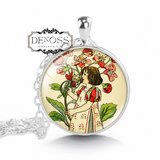 Birth Flower Necklace,Hawthorn Birthflower Jewelry,Edwardian Era Dress,Garden Fairy Pendant May Birth Month,Gift for Women