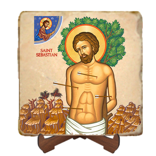 St.Sebastian Icon,Men Saints,Marble Icon,Handmade,Prayer gift,Christian Icon