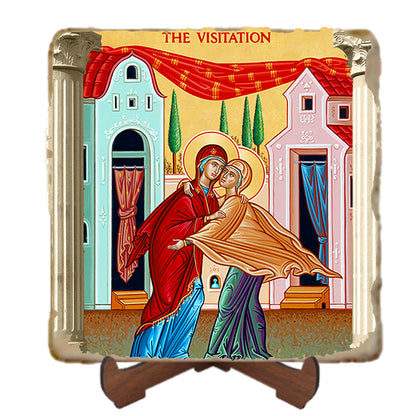 Visitation Icon,Marble Icon,Handmade,Prayer gift,Christian Icon