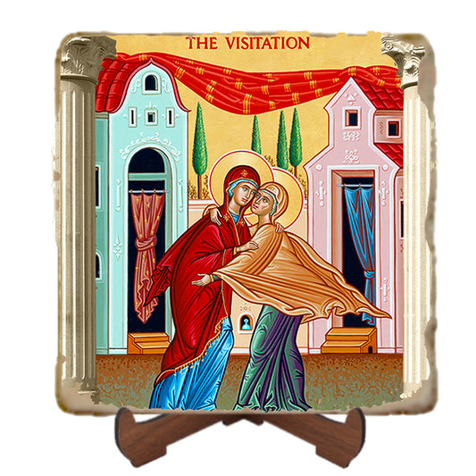 Visitation Icon,Marble Icon,Handmade,Prayer gift,Christian Icon