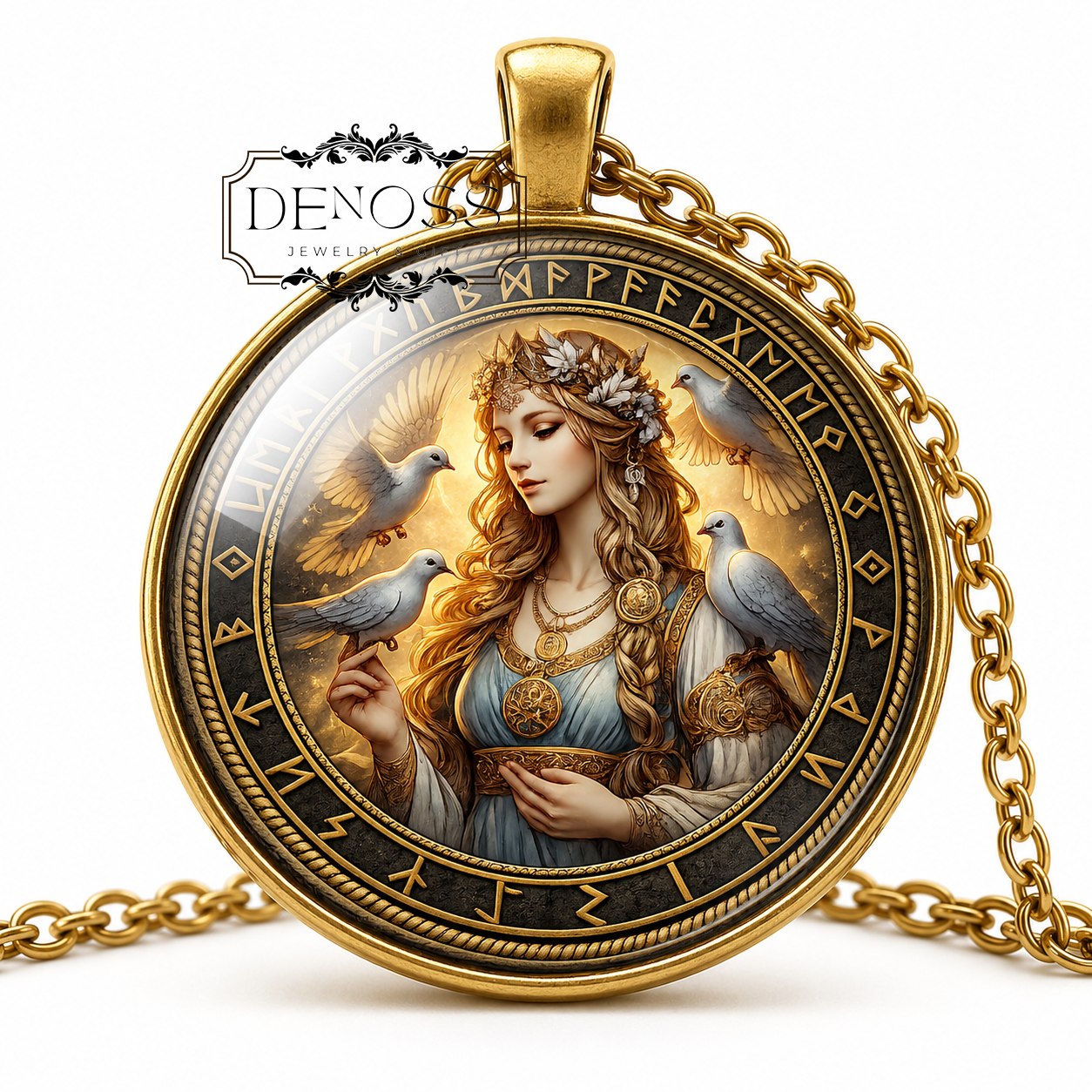LOFN Necklace,Norse,Goddess of Love,Goddess if Unions,Goddess of Relationships,Scandinavian,Vikings,Asatru,Glass Pendant