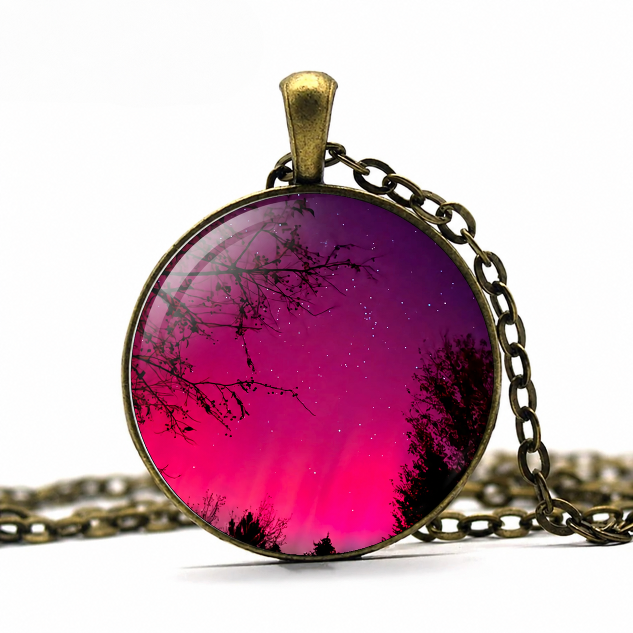Pink Aurora Borealis Pendant Necklace,Pastel Pink Northern Lights Necklace,Green Northern Light Jewel,Northern Sky Gift,Northern Lights