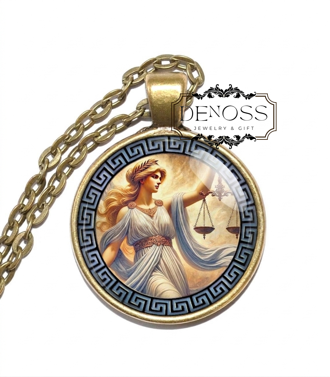 DIKE Necklace,Goddess of Justice,Goddess of Fair Judgement,Goddess of Rights established by Custom and Law,Greek,Glass Pendant