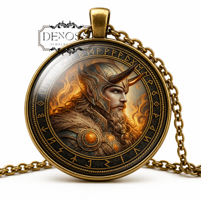 LOKI Glass Pendant Necklace,Norse God,God of Mischief,God of Fire,Trickster,Vikings,Scandinavian,Asatru,Norse Mythology