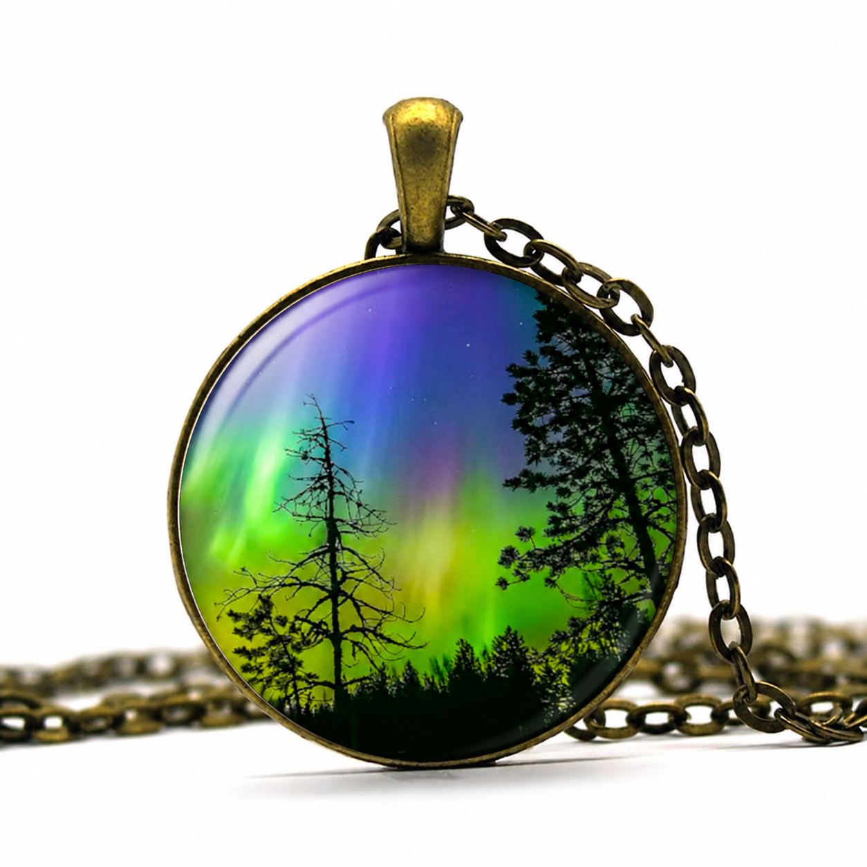Pink Aurora Borealis Pendant Necklace,Northern Lights Necklace,Green Northern Light Jewel,Northern Sky Gift,Northern Lights