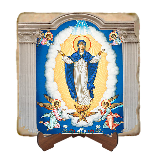 The Assumption of the Virgin Mary Icon,Marble Icon,Handmade,Prayer gift,Christian Icon
