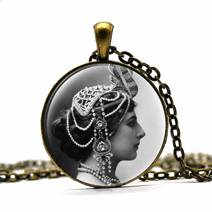 MATA HARI Necklace,Spy,Courtesan,Exotic Dancer,Dutch,Art Pendant Necklace,Glass Pendant
