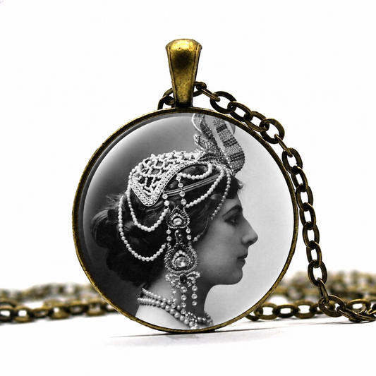 MATA HARI Necklace,Spy,Courtesan,Exotic Dancer,Dutch,Art Pendant Necklace,Glass Pendant - Denoss
